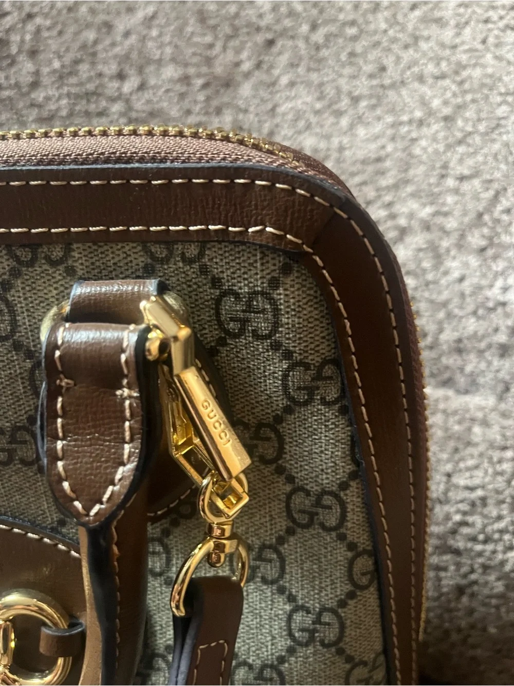 Brown GG Canvas Satchel with Gold Horsebit Detail - Picture 2 of 7